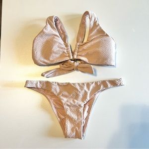 pq swim sandstone pink bikini w/ gold V teeny cheeky bottom set pilyq